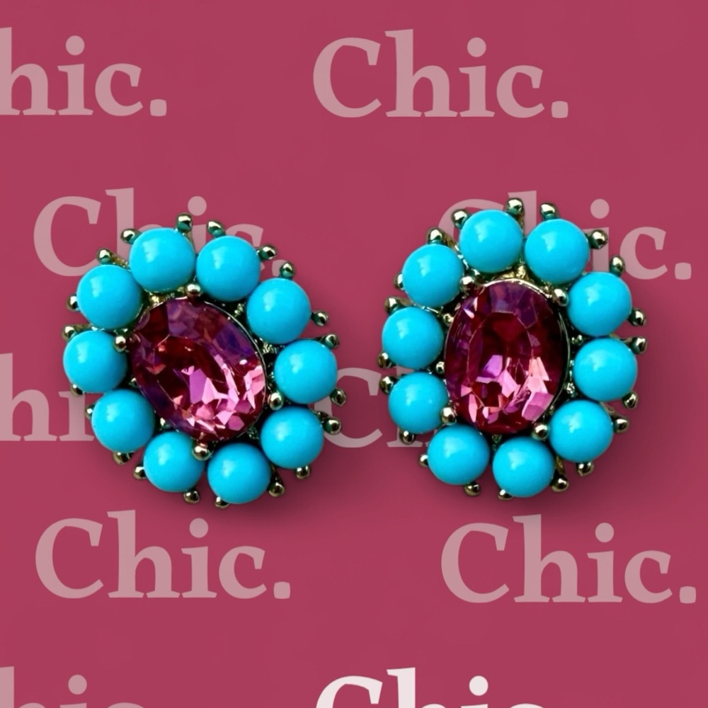 Vintage Blue and Pink rhinestone Earrings